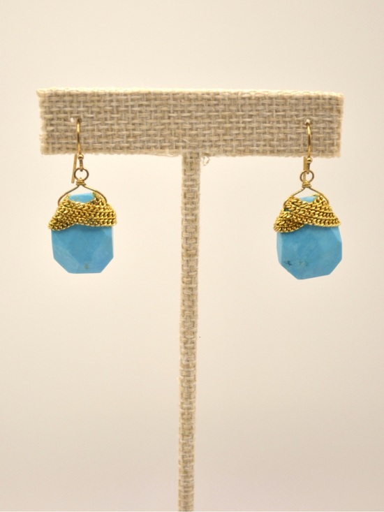 Jewelry - Gold-Finish Turquoise Drop Earrings - Women's Jewelry